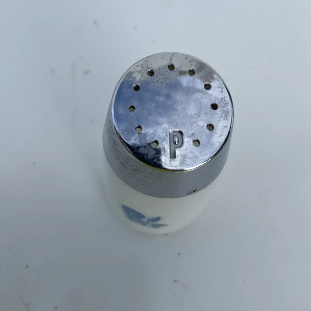 Vintage Dispensers Inc replacement white glass blue flower pepper shaker